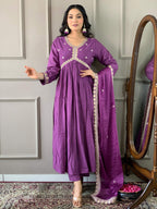 Partywear Designer BSY Viscose Purple Stitched Suit With Dupatta - Tanisha | Grocsy