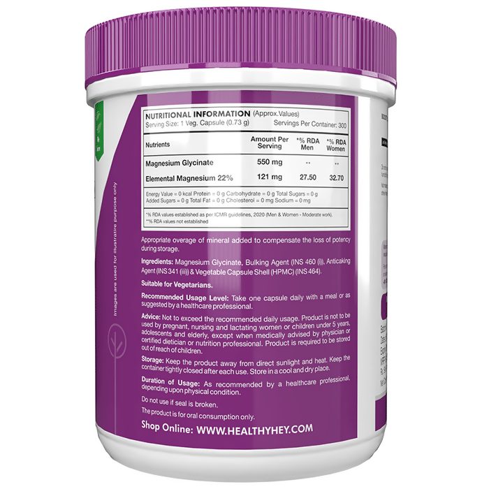 HealthyHey Nutrition Magnesium Glycinate 550mg Veg Capsules | Grocsy