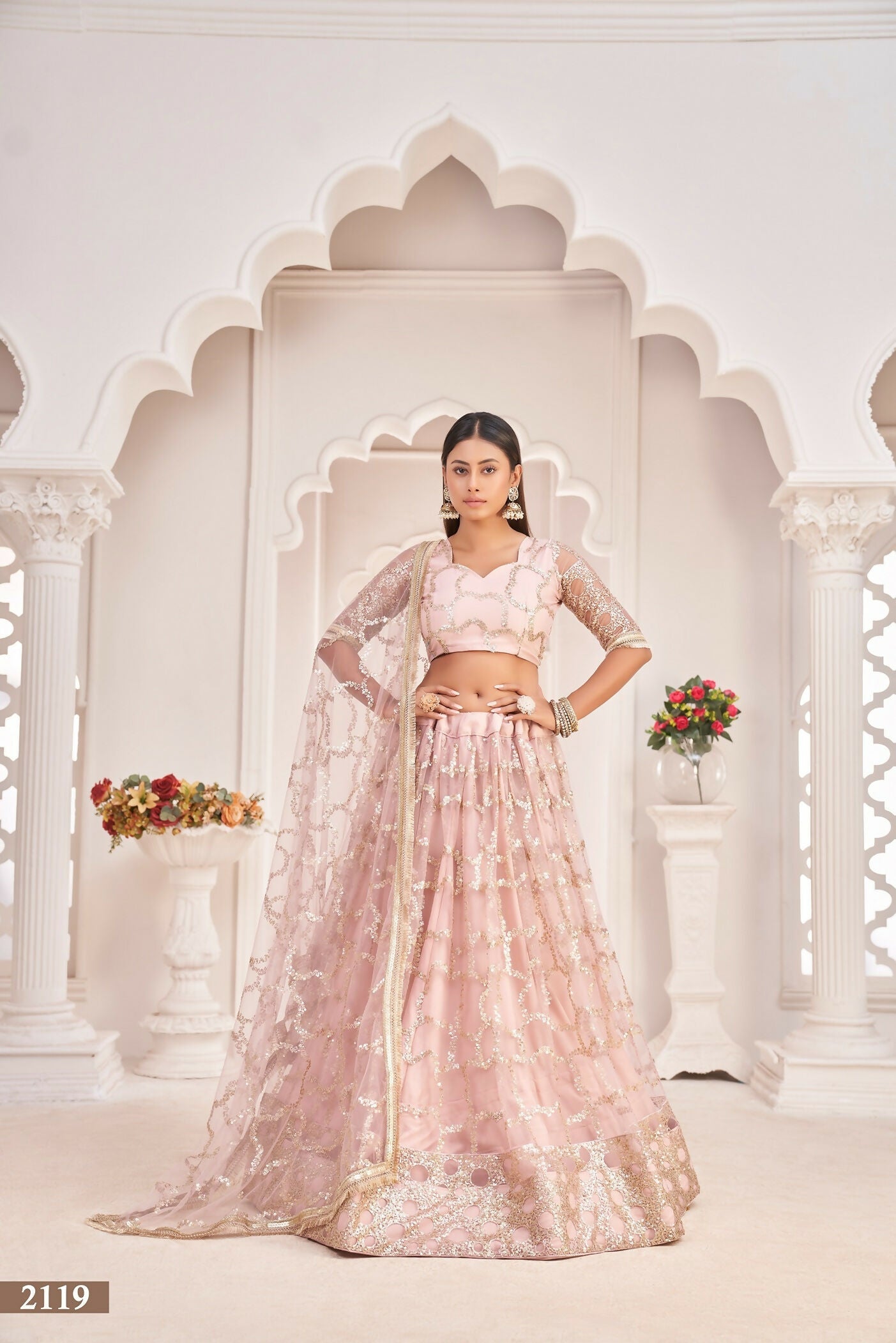 Eilara Women'S Baby Pink Butterfly Net Embroidered Thread Work Party Wear Lehenga Choli | Grocsy