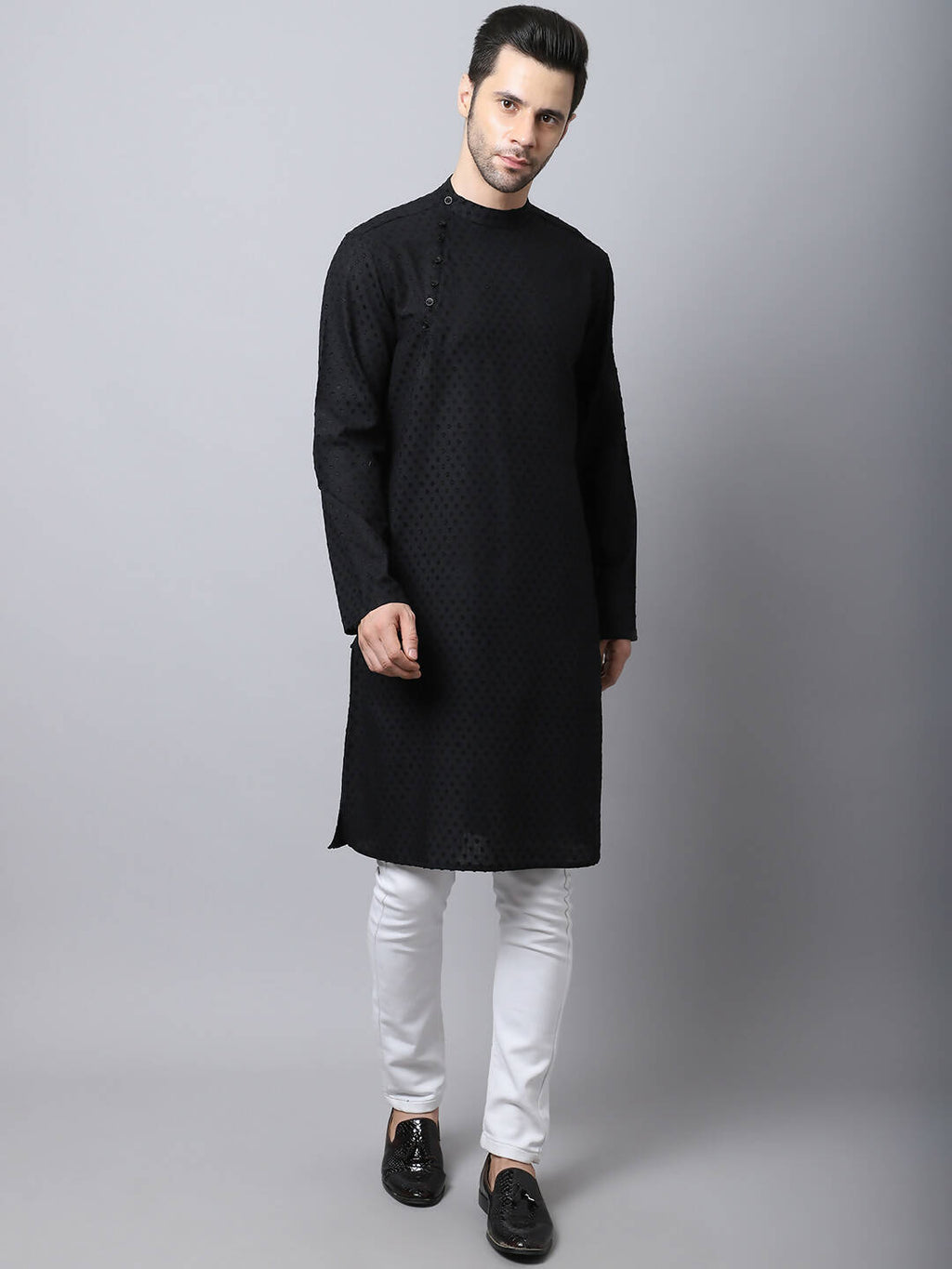 Even Apparels Black Pure Cotton Men's Kurta With Side Placket (MMS446) | Grocsy