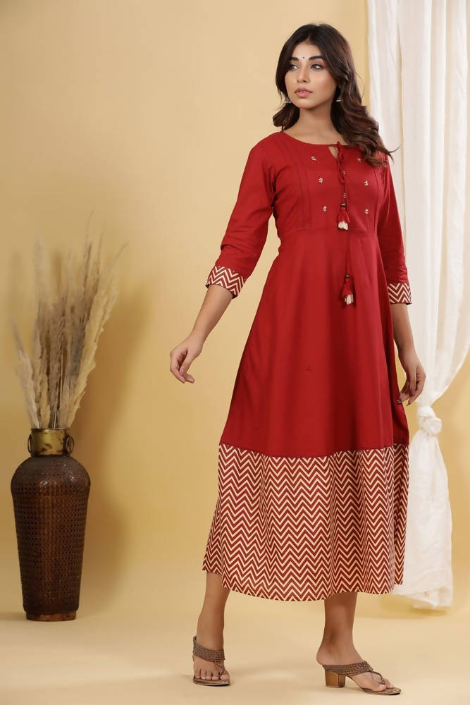Yufta Maroon A-Line Anarkali Kurta | Grocsy