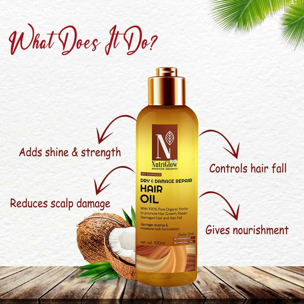 NutriGlow Advanced Organics Bio Advanced Dry and Damage Repair Hair Oil | Grocsy