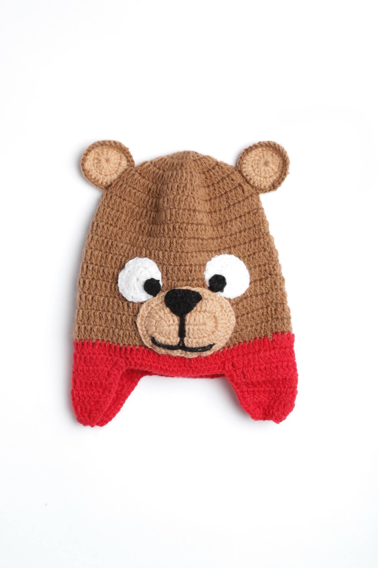 Chutput Kids Woollen Hand Knitted Bear Detail Cap - Brown | Grocsy