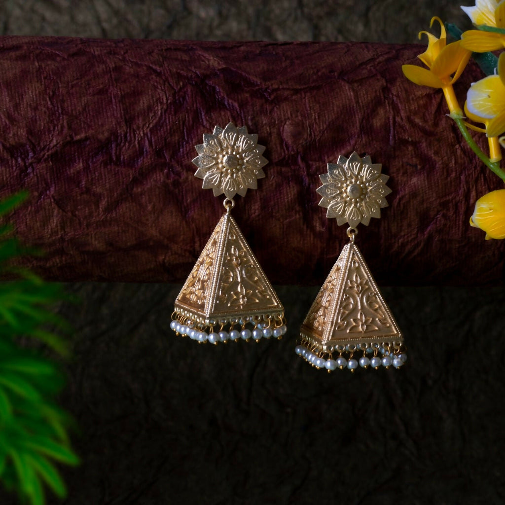 Joban Fashion Women Matte Gold Brass Earrings | Grocsy