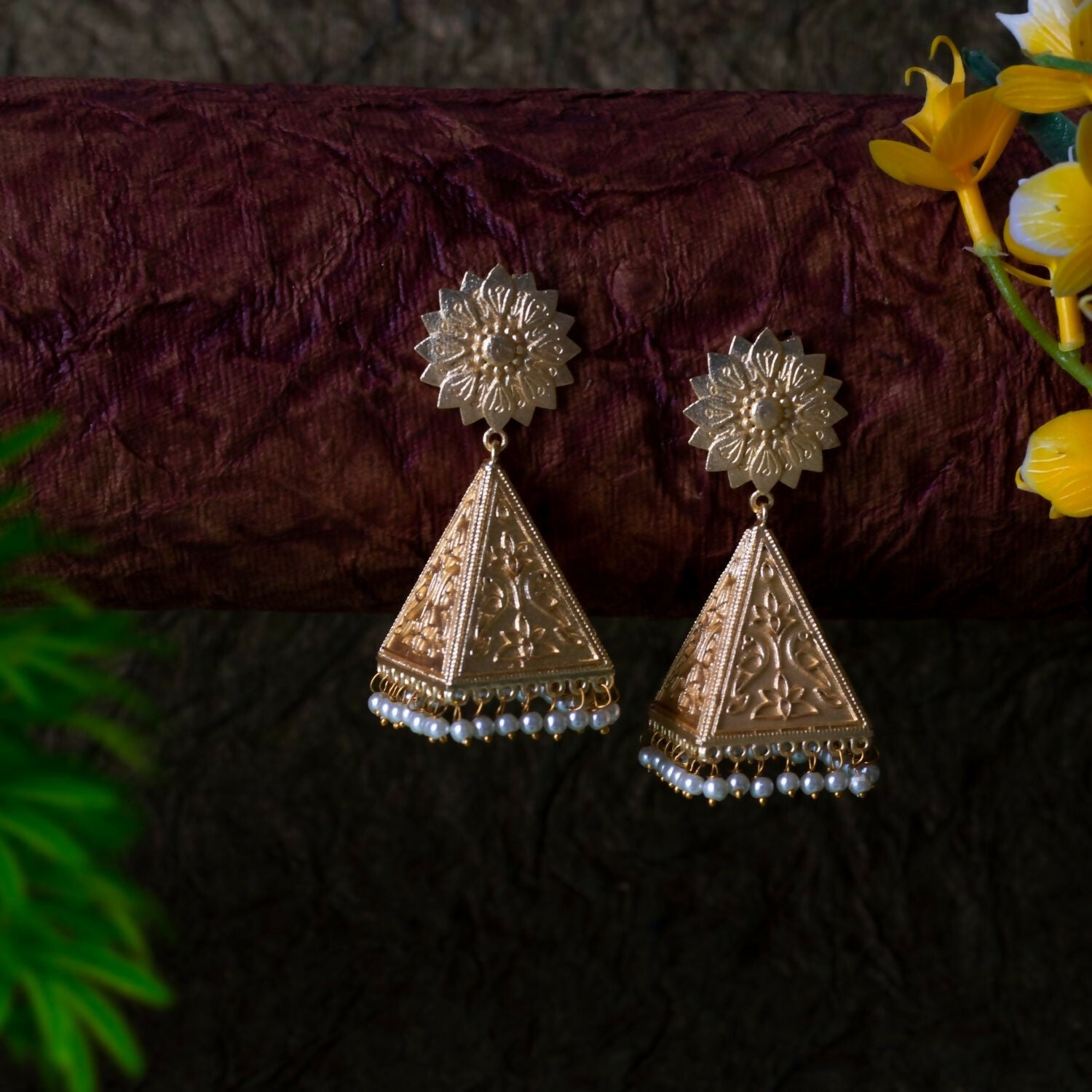 Joban Fashion Women Matte Gold Brass Earrings | Grocsy