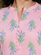 Aramya Straight Soft Cotton Floral Print Women's Kurta - Pink | Grocsy