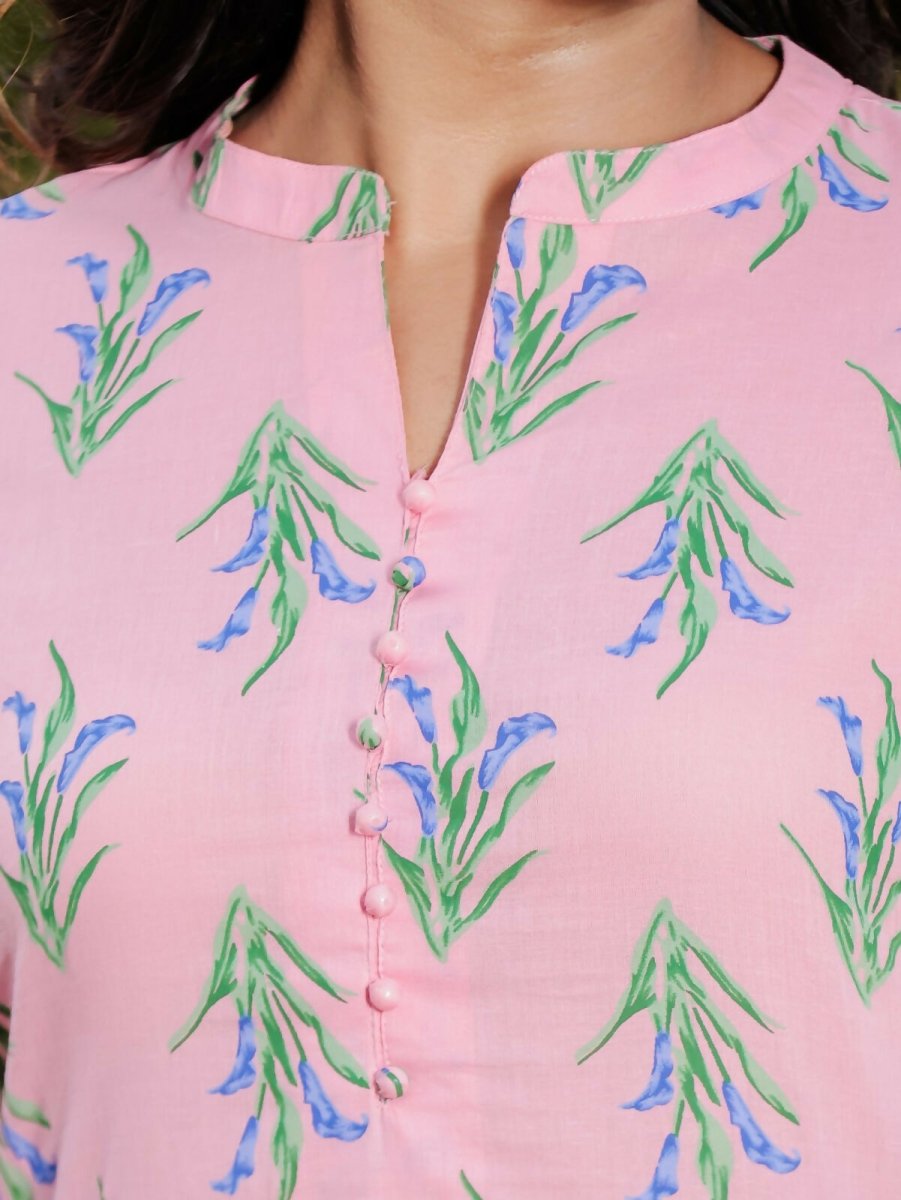 Aramya Straight Soft Cotton Floral Print Women's Kurta - Pink | Grocsy