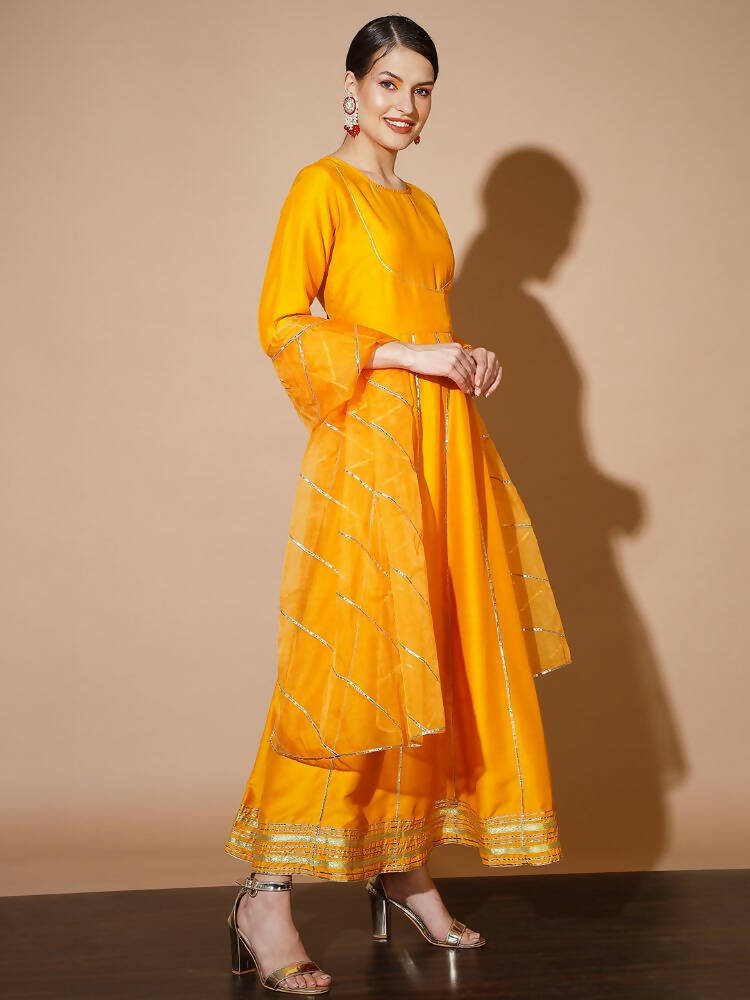 Myshka Women Mustard Solid Kurta & With Dupatta | Grocsy