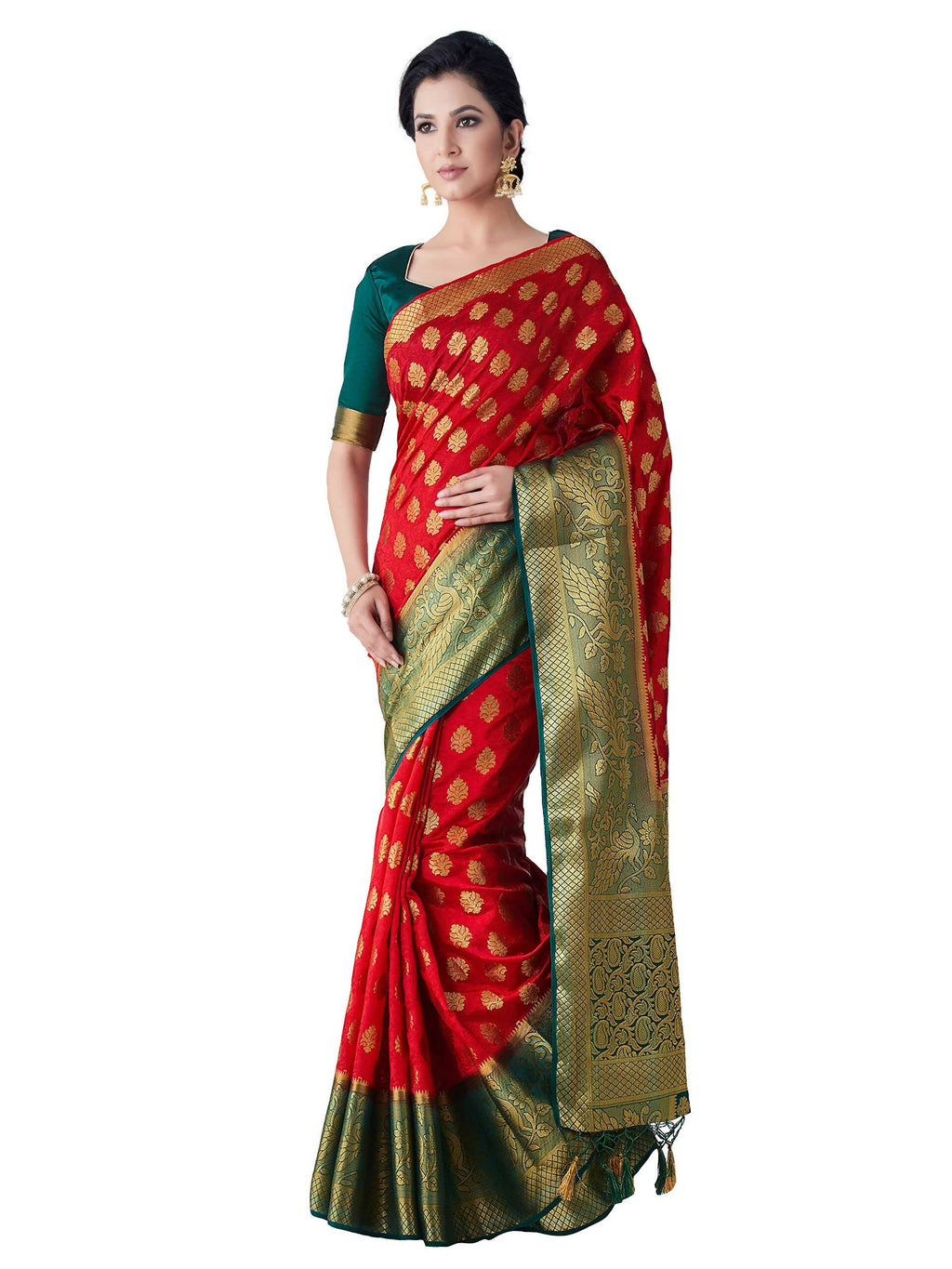 Mimosa Women's Red Kanchipuram Art Silk Saree | Grocsy