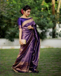 DEIANA'S Beautiful Designer Golden zari Soft Lichi Silk Saree - Purple | Grocsy