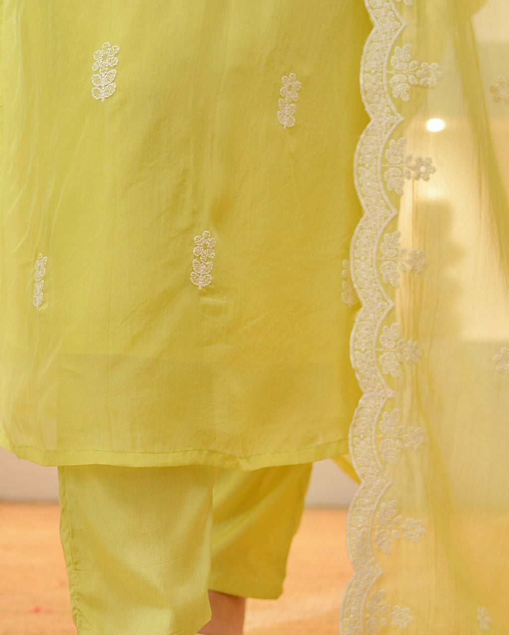 The52 Lemons Women's Beautiful Chikankari Work Chanderi Fabric Straight Kurta Pant and Dupatta Set | Grocsy
