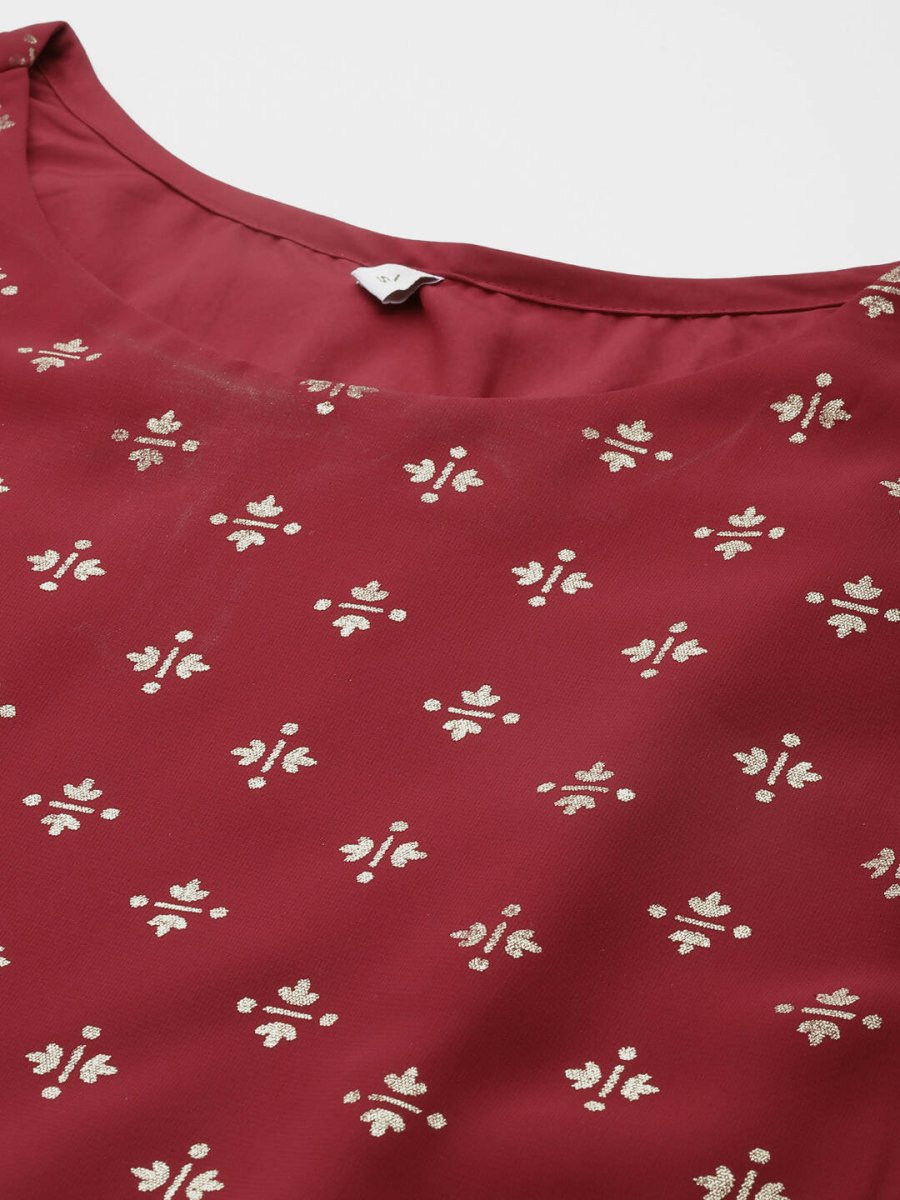 Ahalyaa Women Printed Tunic with Palazzos - Maroon Color | Grocsy