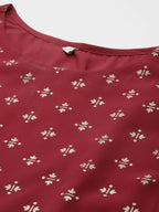 Ahalyaa Women Printed Tunic with Palazzos - Maroon Color | Grocsy