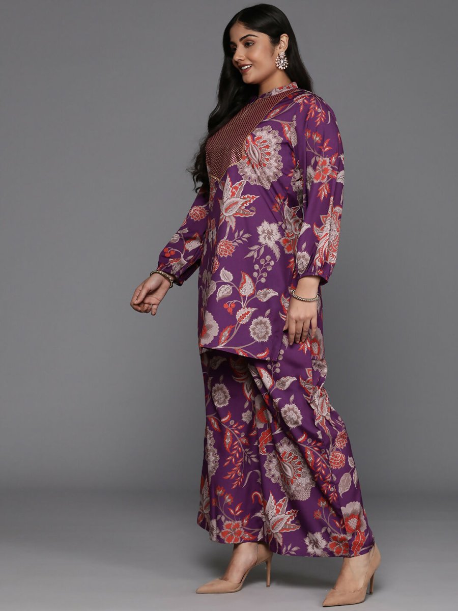 Ahalyaa Women's Traditional Wear Co-ords - Purple | Grocsy