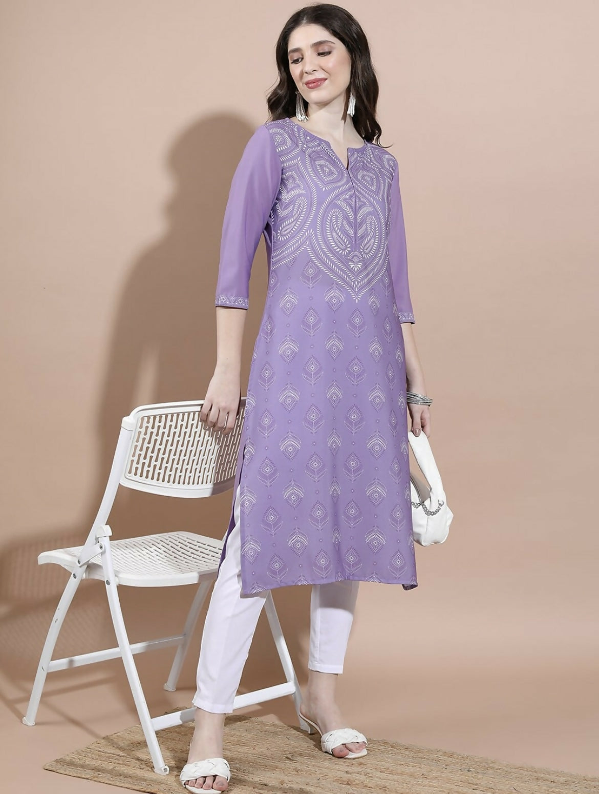 Cheera Women Stylish Hand Block Printed Cotton Blend Flared Kurta - Purpale | Grocsy