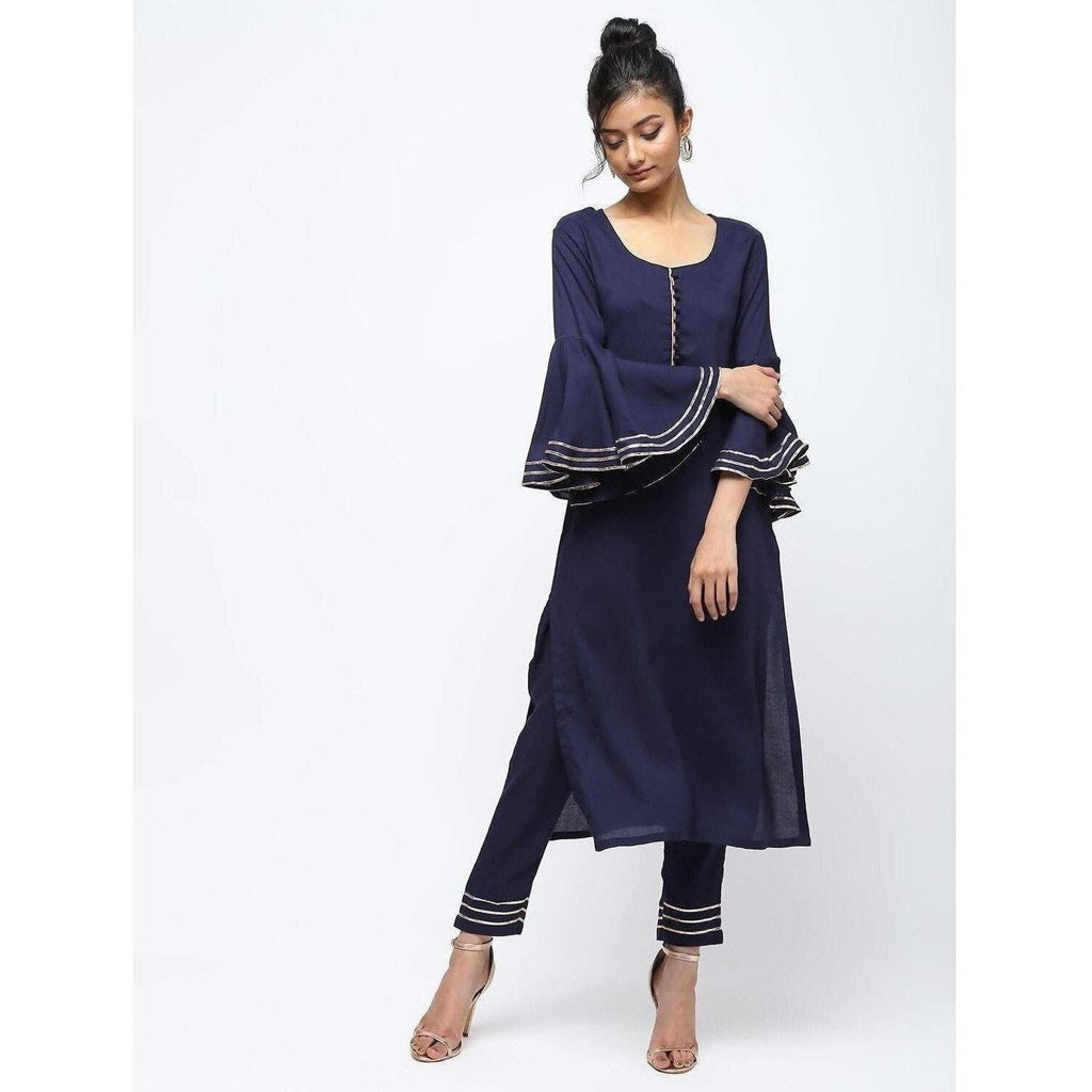 Cheera Straight Kurta With Bell Sleeve Gotta Work Design | Grocsy