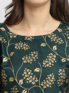 Rudra Bazaar Green Gold Printed Straight Kurta with Gold Printed Skirt & Dupatta | Grocsy