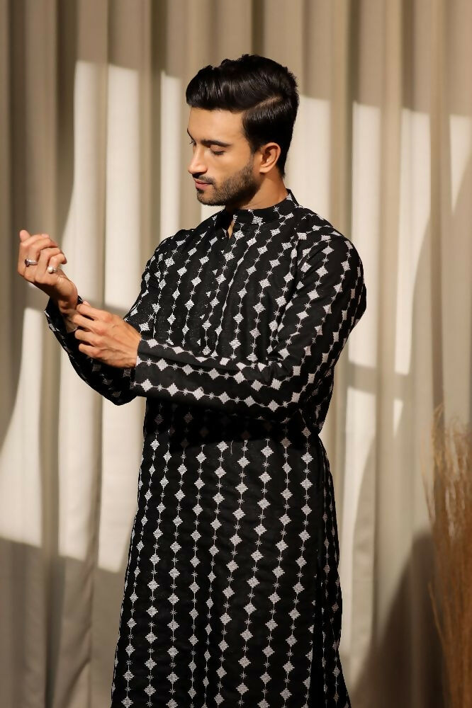 Black Viscose Designer Embroidery Work Kurta Set - Mahotsav | Grocsy