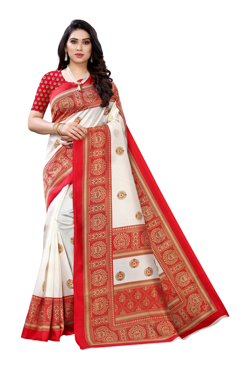 Vamika Red Printed Art Silk Saree | Grocsy
