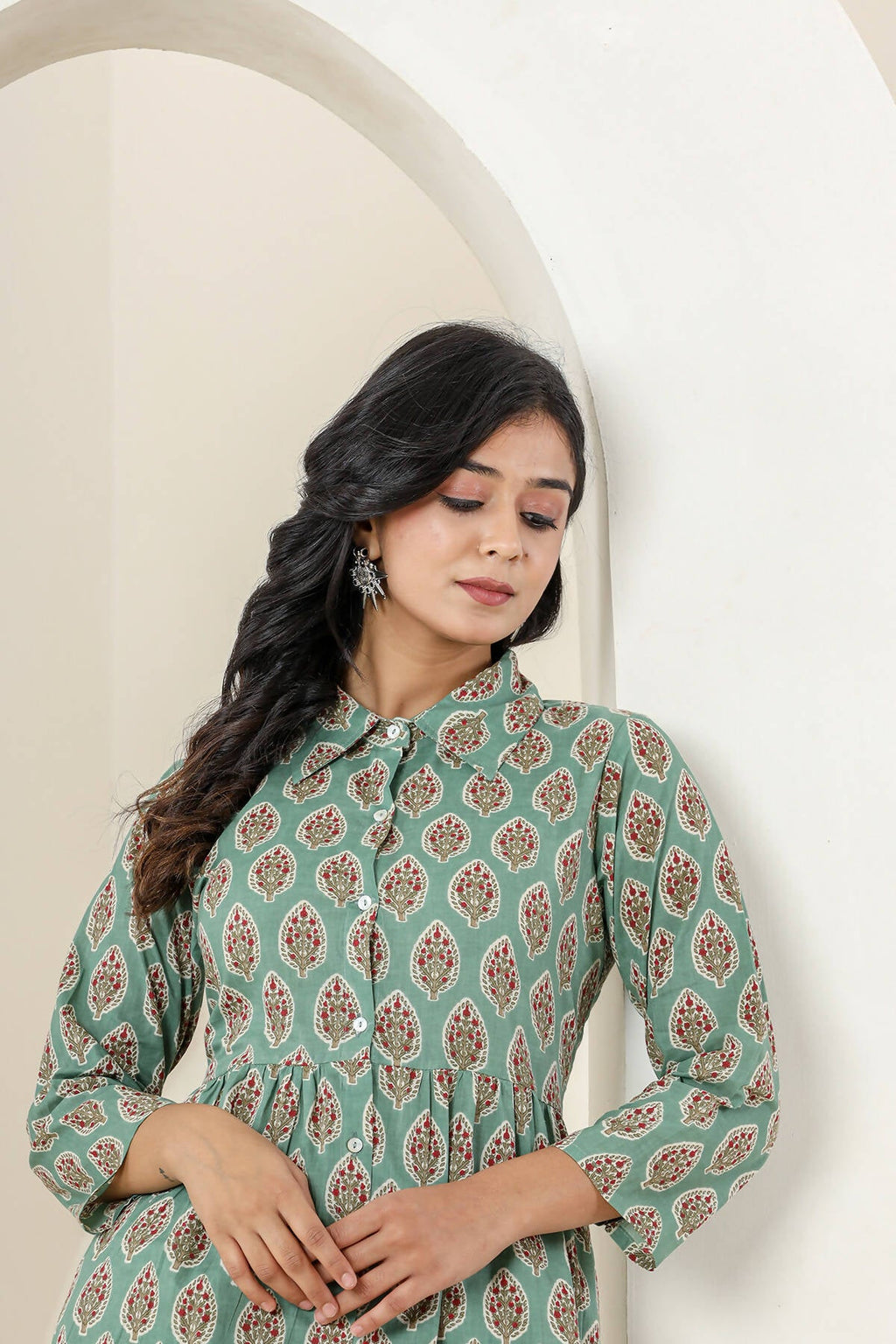 Kaajh Women's Green Printed Cotton Co-ord Set | Grocsy