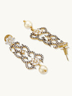 Nuyug 22K Gold-Plated Cubic Zirconia Studded & Pearl Beaded Necklace Set | Grocsy