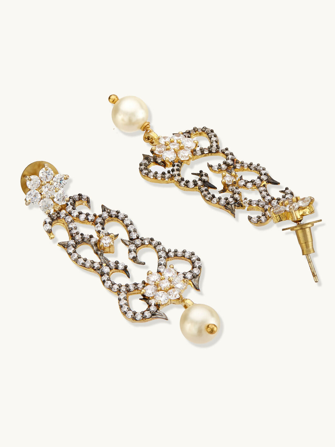 Nuyug 22K Gold-Plated Cubic Zirconia Studded & Pearl Beaded Necklace Set | Grocsy