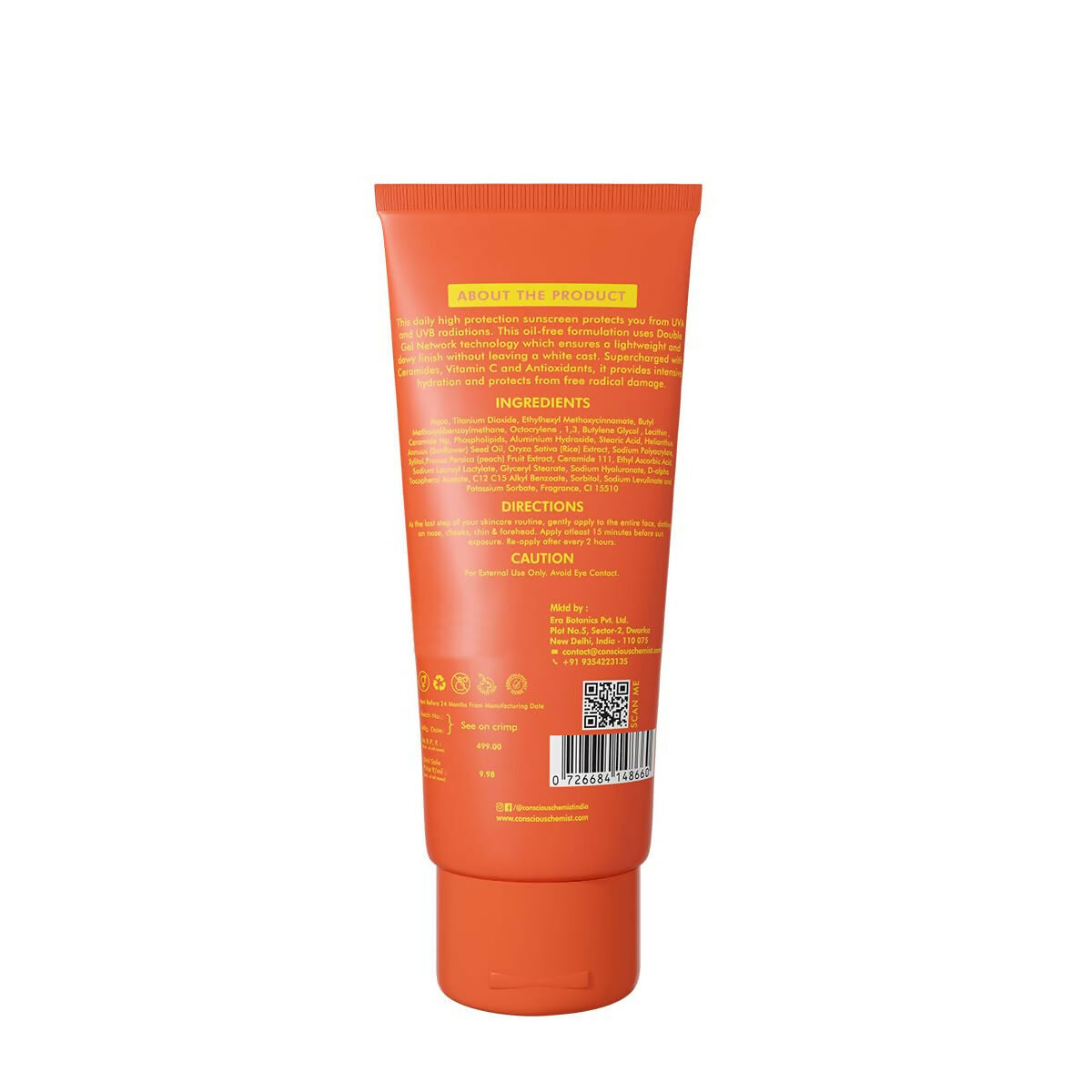 Conscious Chemist Peach The Sun Hybrid Gel Sunscreen SPF 50 PA ++++ | Grocsy