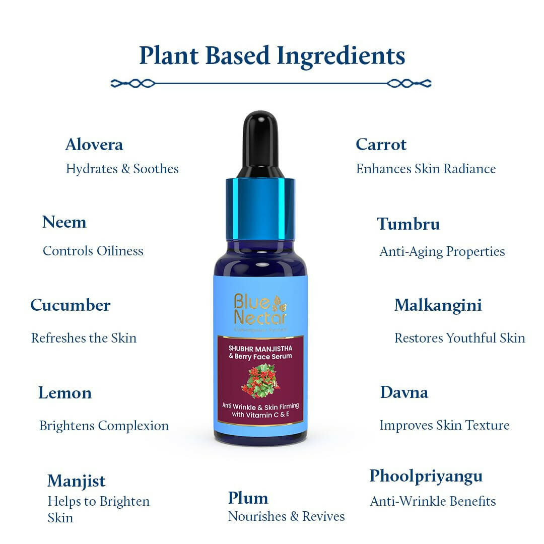 Blue Nectar Manjistha & Berry Face Serum with Vitamin C & E | Grocsy