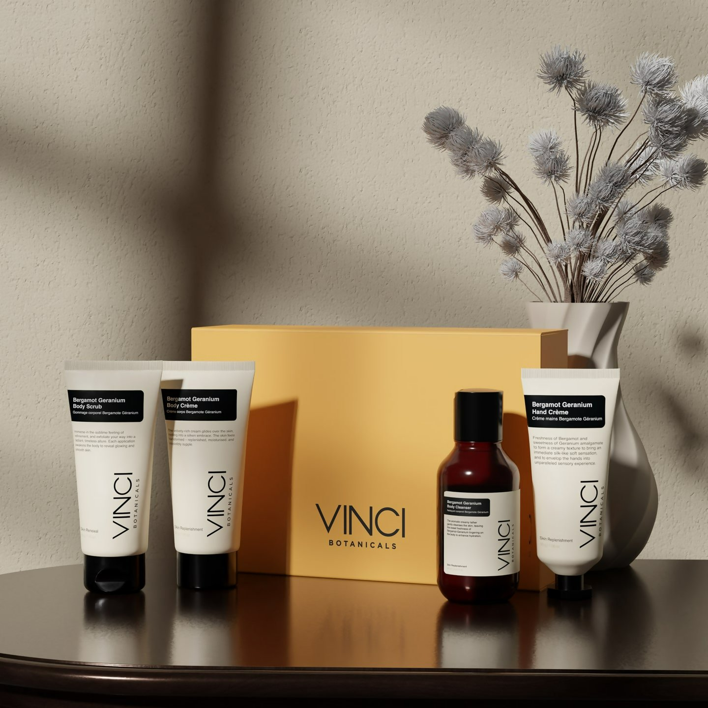 Vinci Botanicals Bergamot Geranium Bath and Body Quad Set | Grocsy