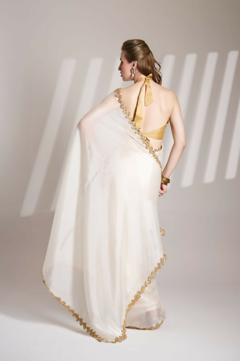 White Burberry Organza Solid Fancy Designer Saree - Nafisa | Grocsy