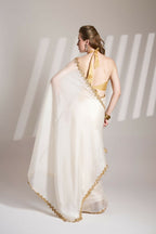 White Burberry Organza Solid Fancy Designer Saree - Nafisa | Grocsy