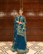 Teeya Creation Teal Faux georgette Designer heavy work Wedding Wear Palazzo pair | Grocsy