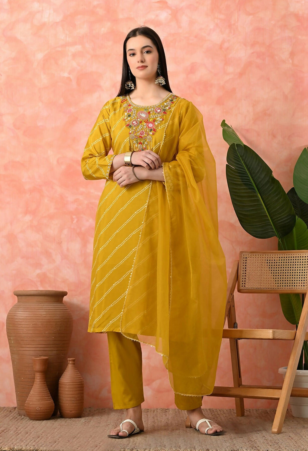 Joban Fashion Mustard Premium Pure Viscose Print Dola With Handwork Kurta Set | Grocsy