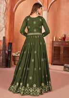 Mehndi Green Festive Embroidered Art Silk Anarkali Suit - Emponline | Grocsy