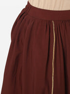 Janasya Women Peach-Coloured & Maroon Printed Angrakha Gotta Patti Kurta with Dhoti Pants | Grocsy