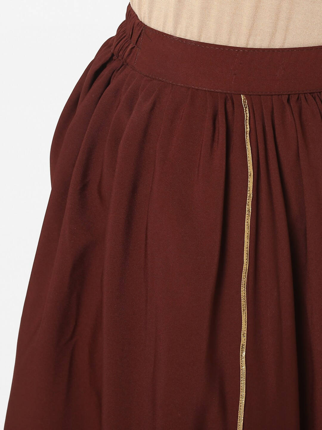 Janasya Women Peach-Coloured & Maroon Printed Angrakha Gotta Patti Kurta with Dhoti Pants | Grocsy
