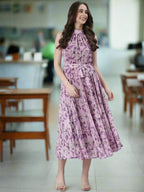 Souchii Lavender Floral Chiffon Dress -Souchii | Grocsy