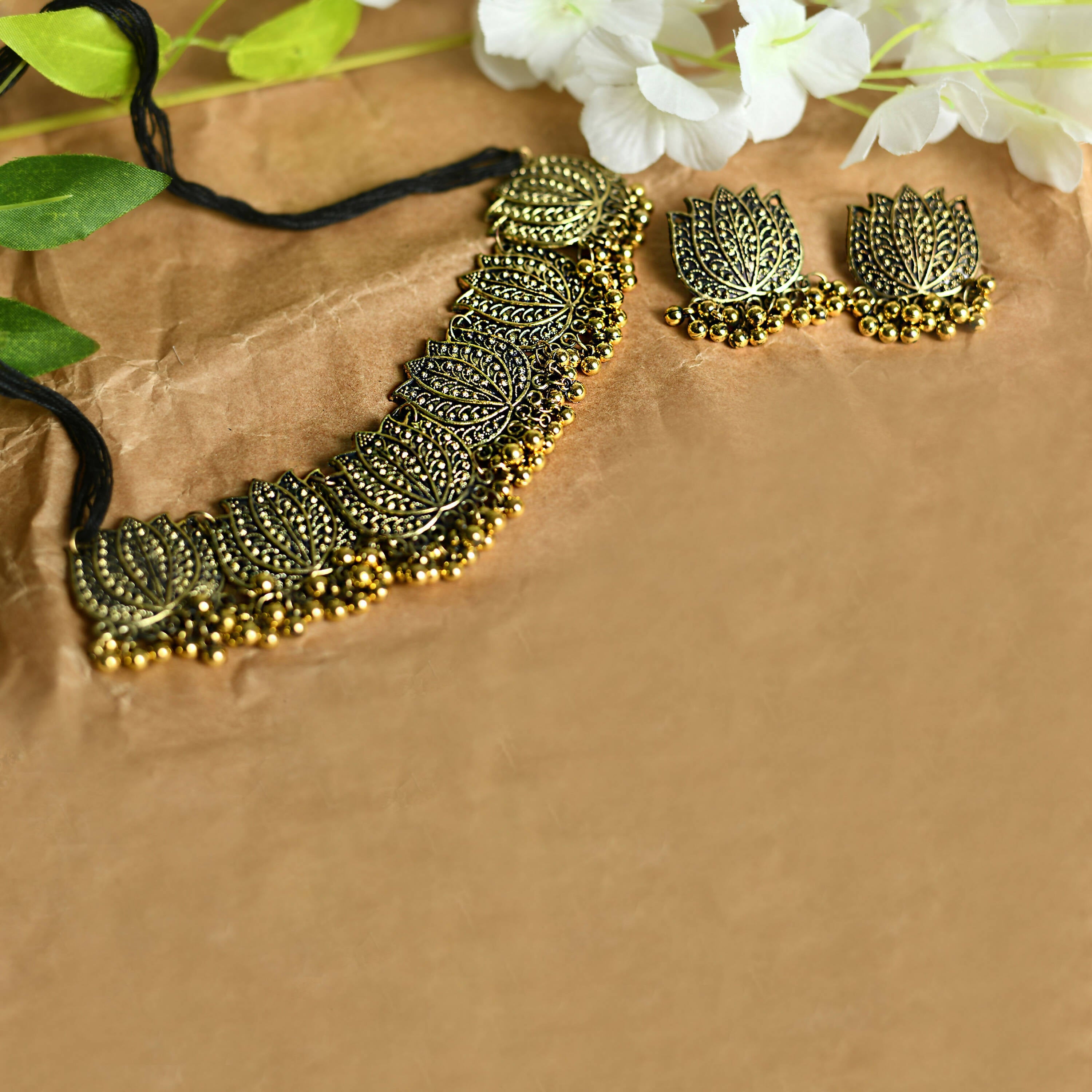 Mominos Fashion Johar Kamal Gold-Polished Brass Finish Lotus Design Choker For Women | Grocsy