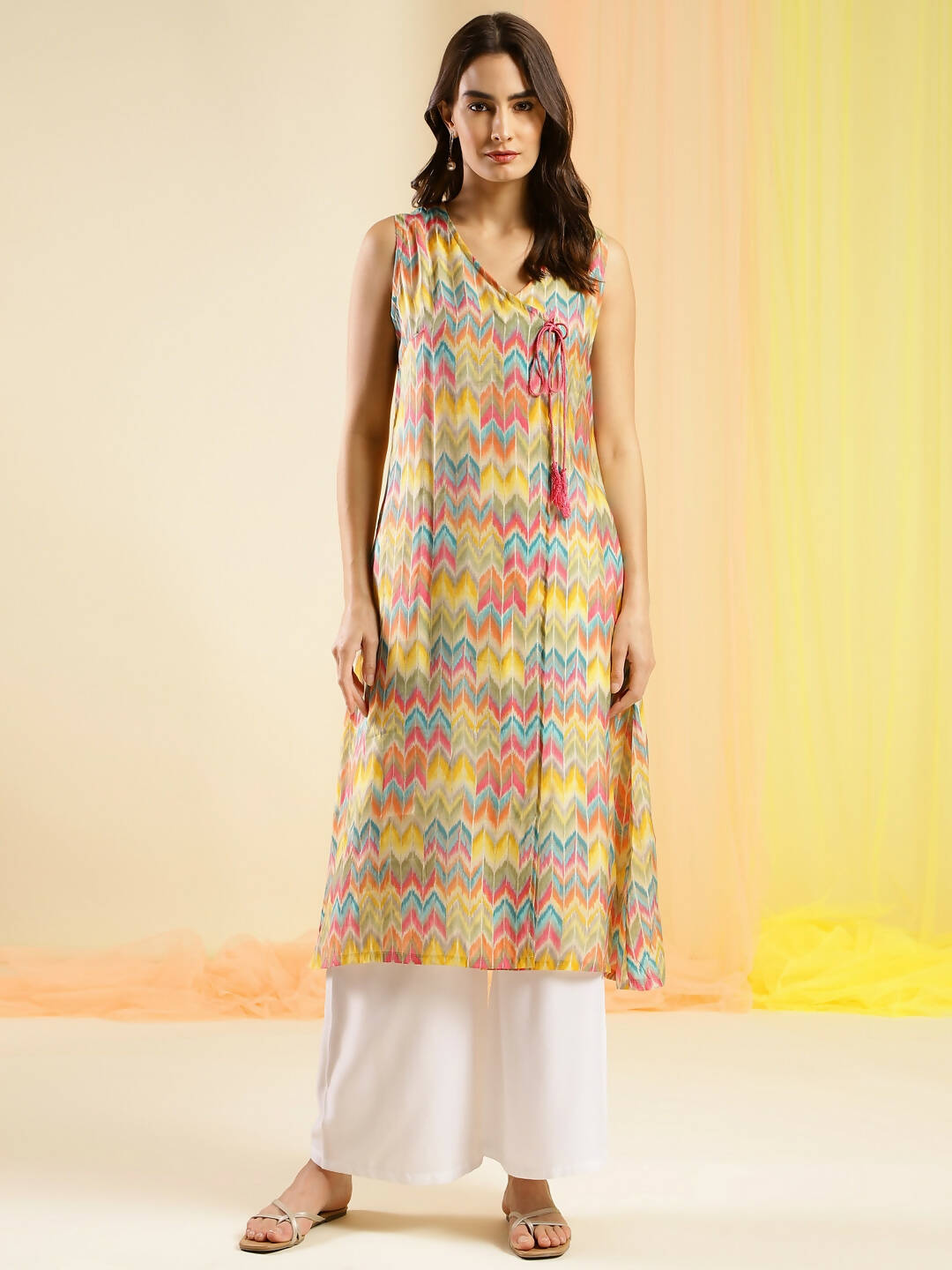Women Multicolor Angrakha Poly Chanderi Printed Kurta - Shurma | Grocsy