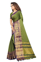 Vamika Banarasi Cotton Silk Weaving Green Saree (DOCTOR MOR GREEN) | Grocsy