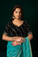 Joban Fashion Turquoise Net Party Wear Sarees | Grocsy
