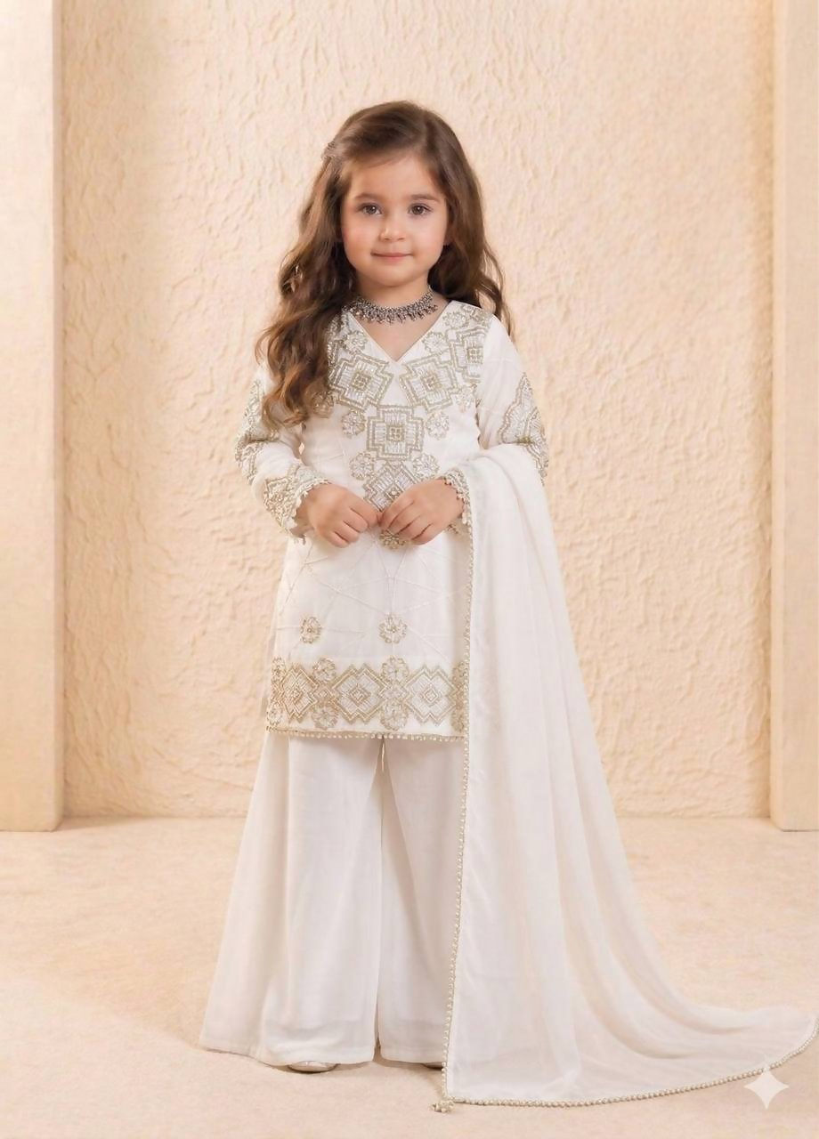 Teeya Creation New Kids Latest Trendy Kurta Palazzo Set-White | Grocsy