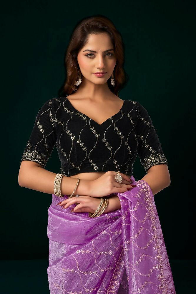 Joban Fashion Lavender Net Party Wear Sarees | Grocsy