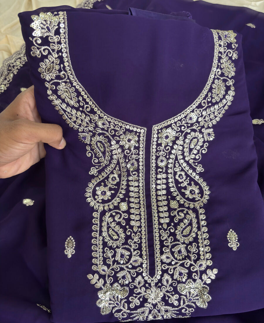 KC Purple Georgette Heavy Embroidered Fancy Suit For Women | Grocsy