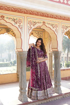 Lorenvalley Purple Pure Viscose Jacquard With Embroidered Sequins work Lehenga Choli | Grocsy