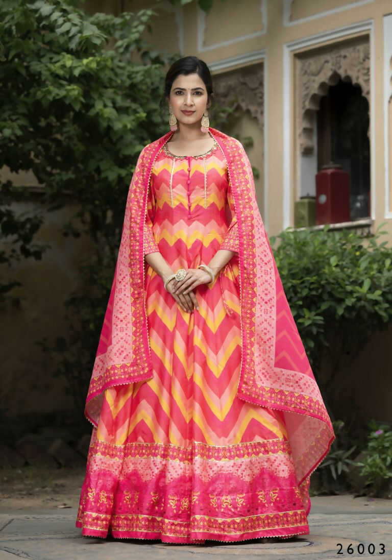 Wedding Designer Multi Soft Dola Silk Anarkali suit with Dupatta - Samanta | Grocsy