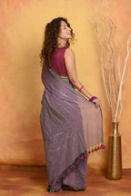 Very Much Indian Designer Mul Cotton Handloom Saree with Sequins - Dual Tone Lavender | Grocsy