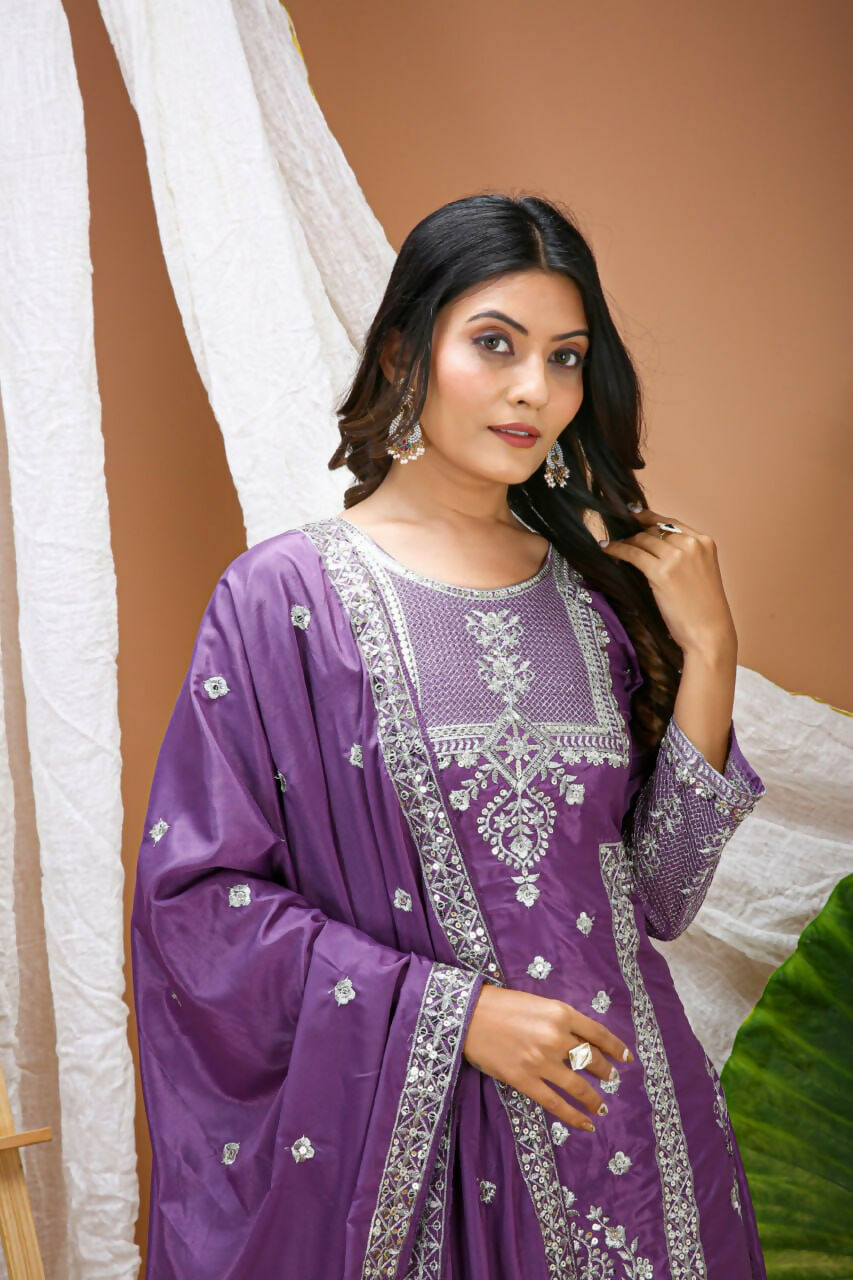 Teeya Creation Lavender Color Natural Crepe Silk Wedding Wear Trending Salwar Suit | Grocsy