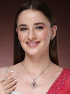 NVR Women Silver-Plated American Diamond-Studded Pendant Set | Grocsy