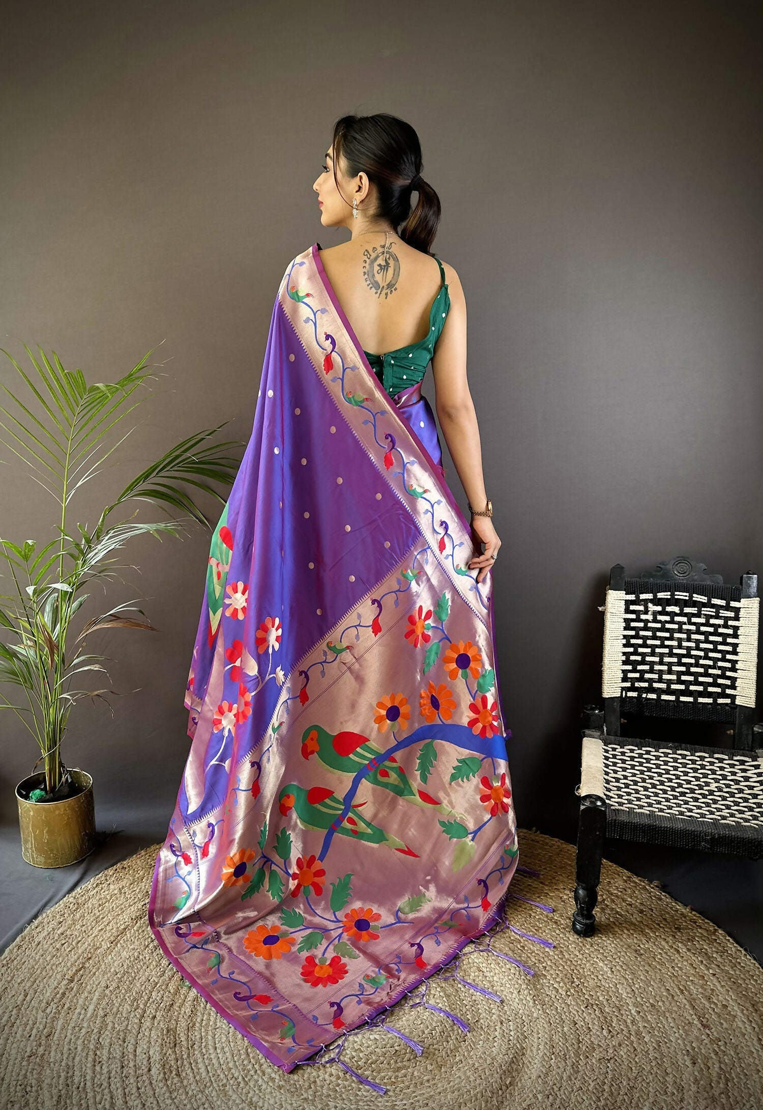 Joban Fashion Purple Zari Woven Floral Motifs Soft Silk Paithani Silk Saree | Grocsy